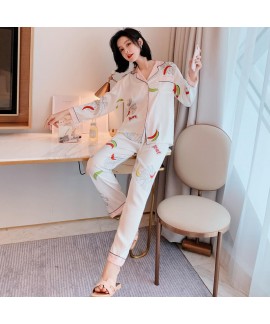 Casual fashion cool ice silk pajamas comfortable and breathable two piece sleepwear sets