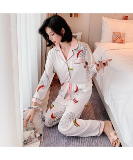 Casual fashion cool ice silk pajamas comfortable and breathable two piece sleepwear sets