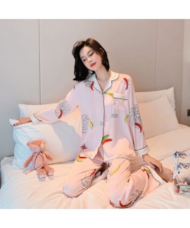 Casual fashion cool ice silk pajamas comfortable and breathable two piece sleepwear sets