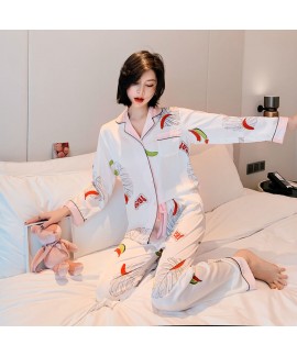 Casual fashion cool ice silk pajamas comfortable and breathable two piece sleepwear sets