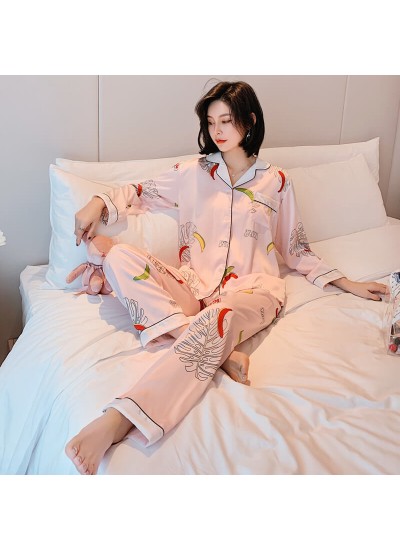 Casual fashion cool ice silk pajamas comfortable and breathable two piece sleepwear sets