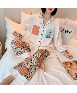 two piece pajama set thin V-neck women's cardigan sleepwear