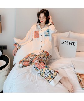 two piece pajama set thin V-neck women's cardigan ...