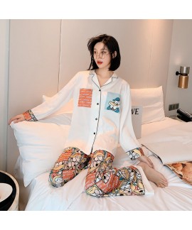 two piece pajama set thin V-neck women's cardigan sleepwear