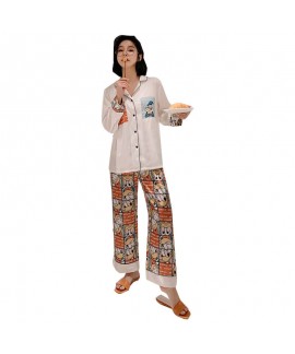 two piece pajama set thin V-neck women's cardigan sleepwear