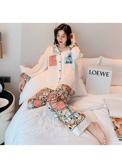 two piece pajama set thin V-neck women's cardigan sleepwear