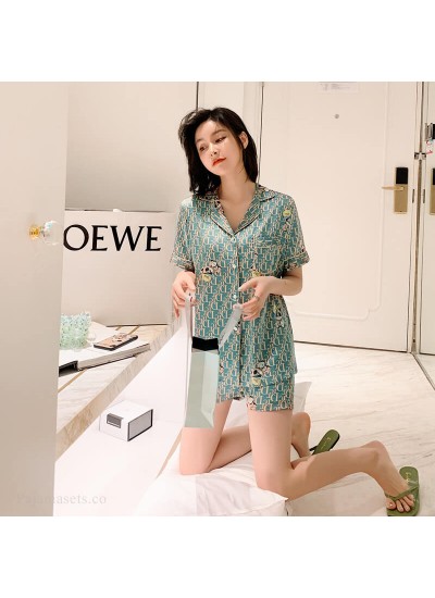 Ice silk cool women's two piece pajama set new comfortable and breathable sleepwear