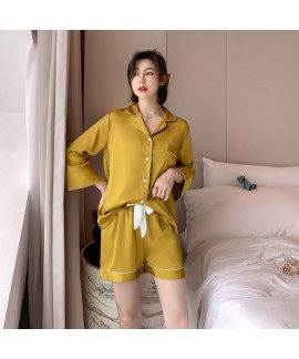 ice silk women's thin two piece pajama set simple natural comfortable sleepwear
