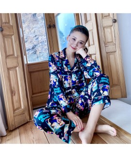Women's long sleeved sleepwear sets silk like sweet pajamas