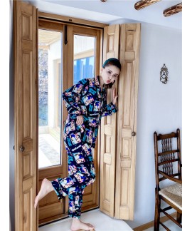 Women's long sleeved sleepwear sets silk like sweet pajamas