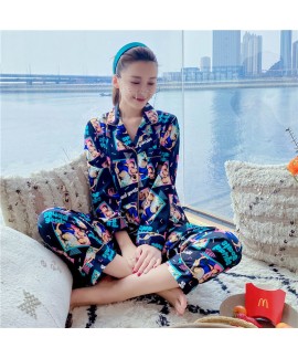 Women's long sleeved sleepwear sets silk like sweet pajamas