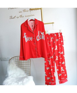 Ice silk cool spring pajama sets fashion casual loose sleepwear for women