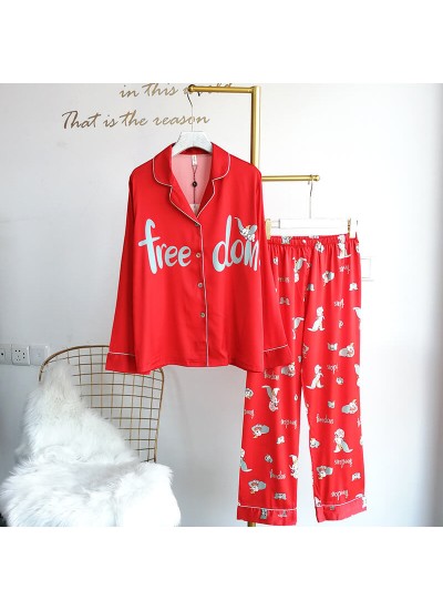 Ice silk cool spring pajama sets fashion casual loose sleepwear for women