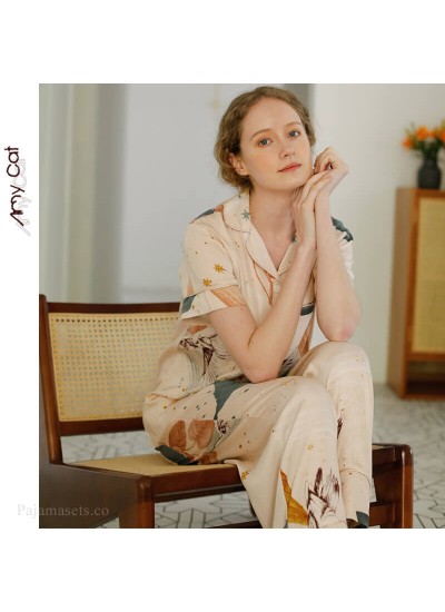 2020 Satin star sky short sleeve Pajama sets casual sleepwear