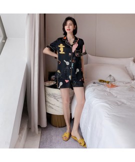 2020 Ice silk two piece pajama set comfortable new summer breathable sleepwear