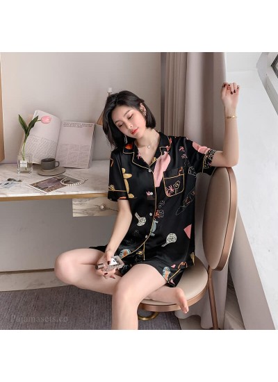 2020 Ice silk two piece pajama set comfortable new summer breathable sleepwear