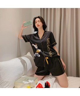 Fashion casual pajamas ice silk cool women's two piece sleepwear set