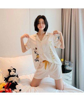 Fashion casual pajamas ice silk cool women's two piece sleepwear set