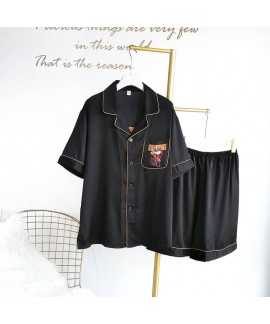 Casual fashion Satin two piece pajama set thin silk like couple sleepwear