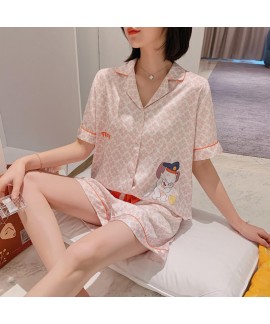 Ice silk sleepwear set for women summer fashion pajama sets