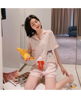 Ice silk sleepwear set for women summer fashion pa...