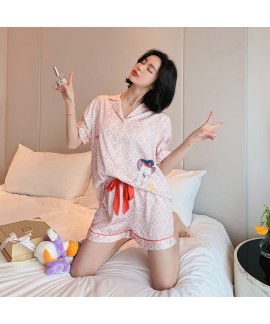 Ice silk sleepwear set for women summer fashion pajama sets