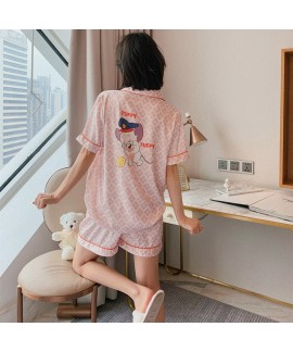 Ice silk sleepwear set for women summer fashion pajama sets