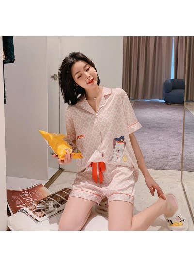 Ice silk sleepwear set for women summer fashion pajama sets