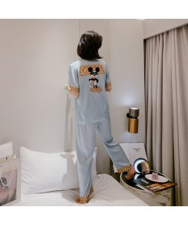 Short sleeve Summer Satin pajama sets imitation silk two piece sleepwear set