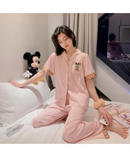 Short sleeve Summer Satin pajama sets imitation silk two piece sleepwear set