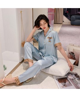 Short sleeve Summer Satin pajama sets imitation silk two piece sleepwear set