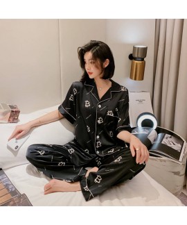 Casual pajama suit for women ice silk sleepwear se...