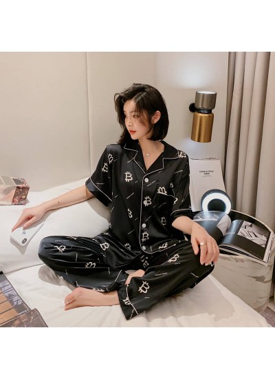 Casual pajama suit for women ice silk sleepwear set