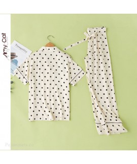 2020 new women's Lapel Beige short sleeve Pajama Set