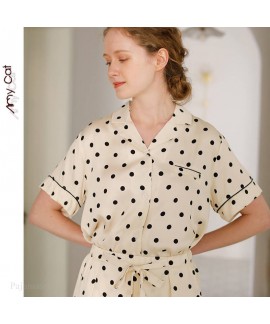 2020 new women's Lapel Beige short sleeve Pajama S...