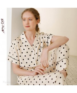 2020 new women's Lapel Beige short sleeve Pajama Set