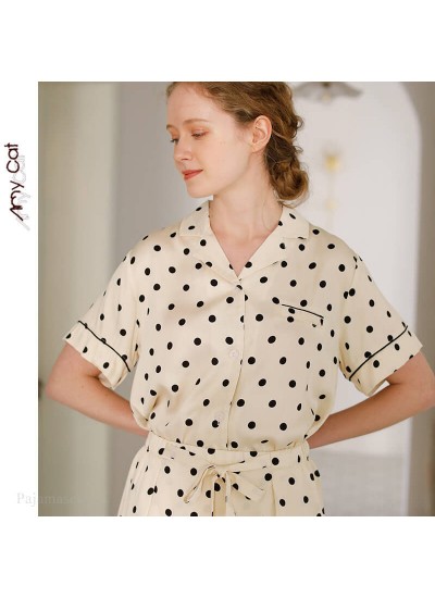 2020 new women's Lapel Beige short sleeve Pajama Set