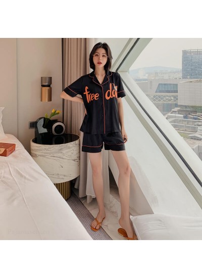 Ice silk short sleeve casual Satin pajama Set silk outside sleepwear