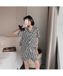 Women's summer short sleeve pajamas casual fashion Satin pajama set ice silk short sleepwear