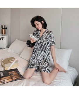 Women's summer short sleeve pajamas casual fashion Satin pajama set ice silk short sleepwear