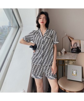 Women's summer short sleeve pajamas casual fashion...