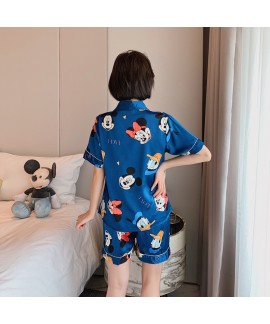 Ice silk shorts two piece summer casual shorts cardigan suit Satin sleepwear