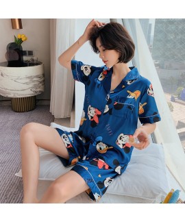 Ice silk shorts two piece summer casual shorts cardigan suit Satin sleepwear