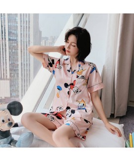 Ice silk shorts two piece summer casual shorts cardigan suit Satin sleepwear