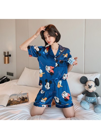 Ice silk shorts two piece summer casual shorts cardigan suit Satin sleepwear