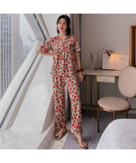 Thin Satin pants two piece ice silk pajama set for women summer ladies sleepwear