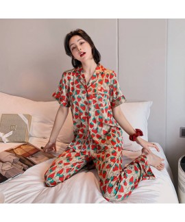 Thin Satin pants two piece ice silk pajama set for...