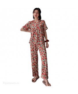 Thin Satin pants two piece ice silk pajama set for women summer ladies sleepwear