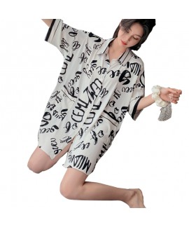 Large leisure satin pajama sets silk like sleepwear