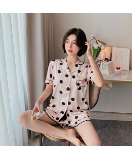 short sleeve Women's pajama set ice silk two piece casual sleepwear